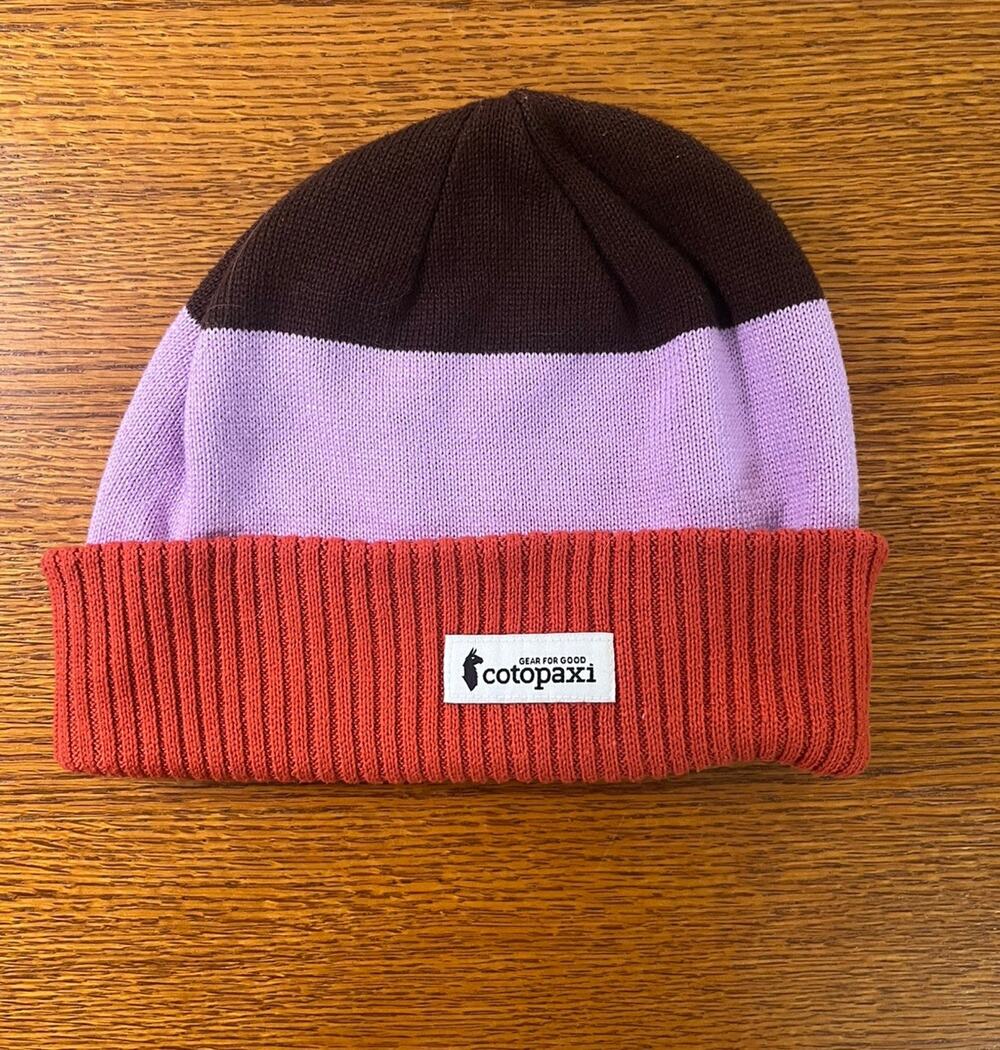 Cotopaxi Alto Beanie Unisex One Size Colorblock Rust Purple Brown Recycled